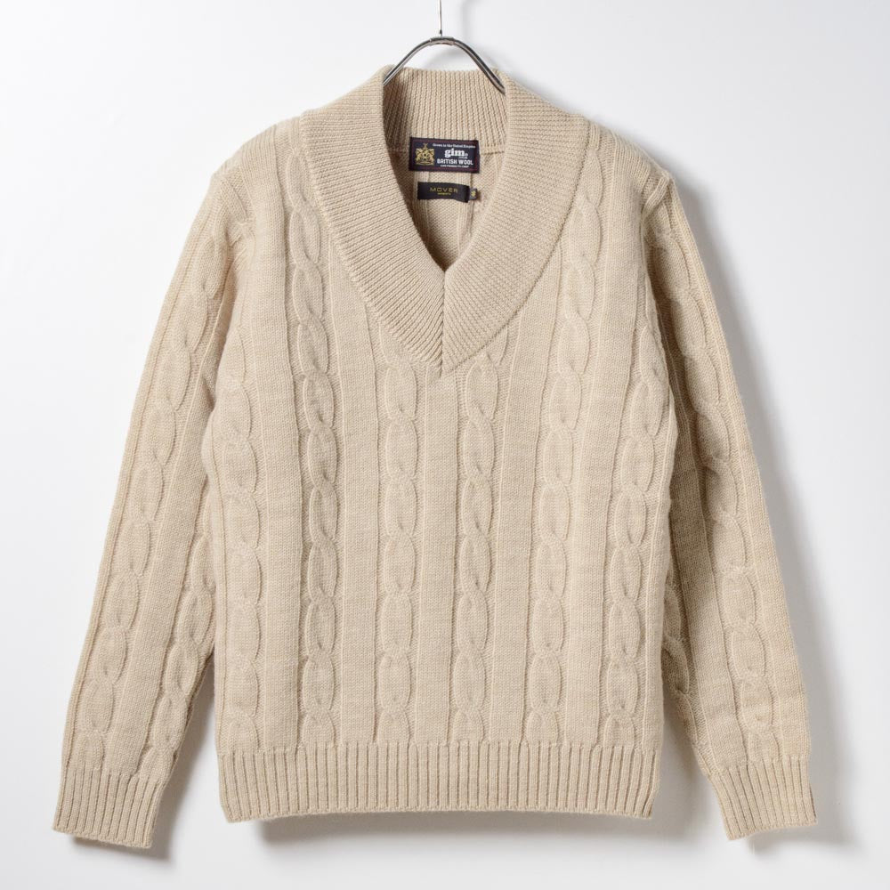 5G　V-Neck　Cable Knit 【CDMG06-40】　Beige　　　British Wool by　gim