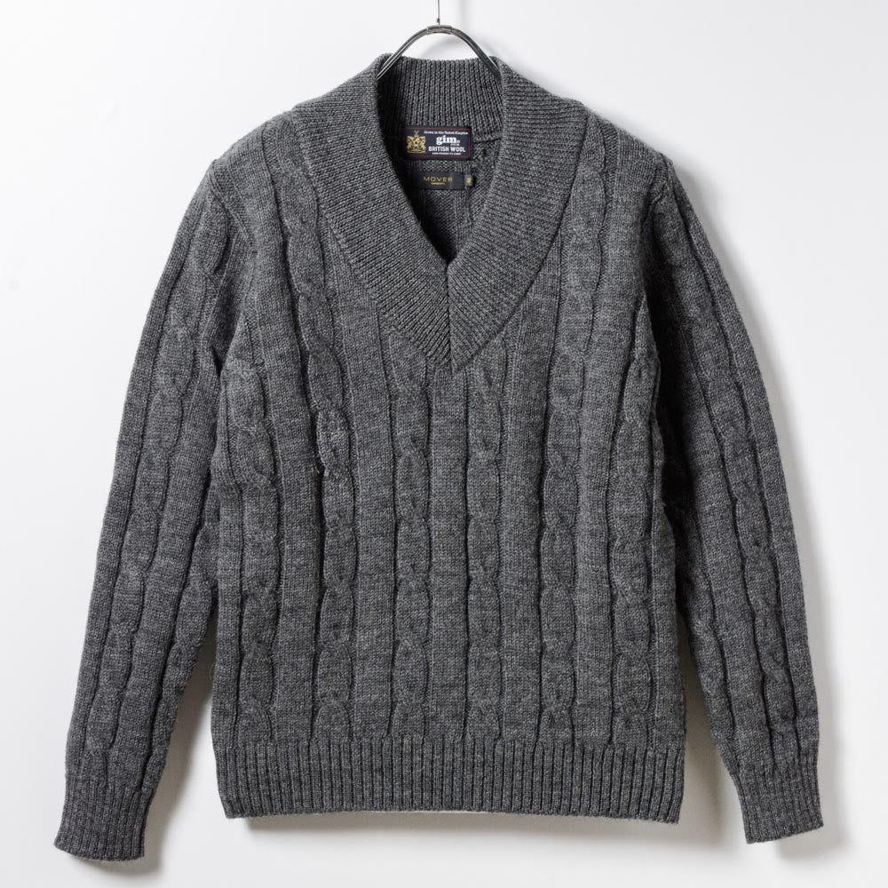 5G　V-Neck　Cable Knit 【CDMG06-70】　Gray　　　British Wool by　gim