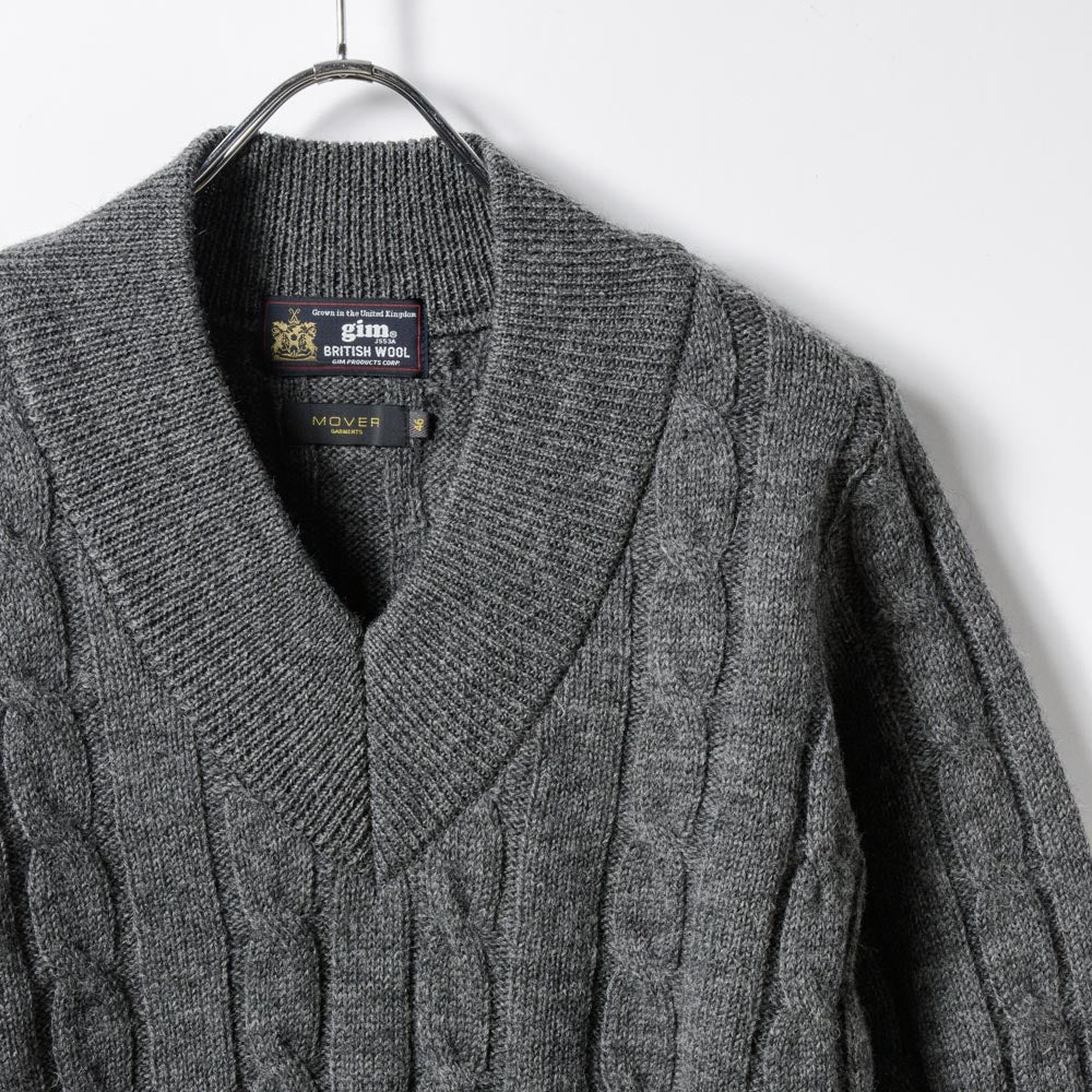 5G　V-Neck　Cable Knit 【CDMG06-70】　Gray　　　British Wool by　gim