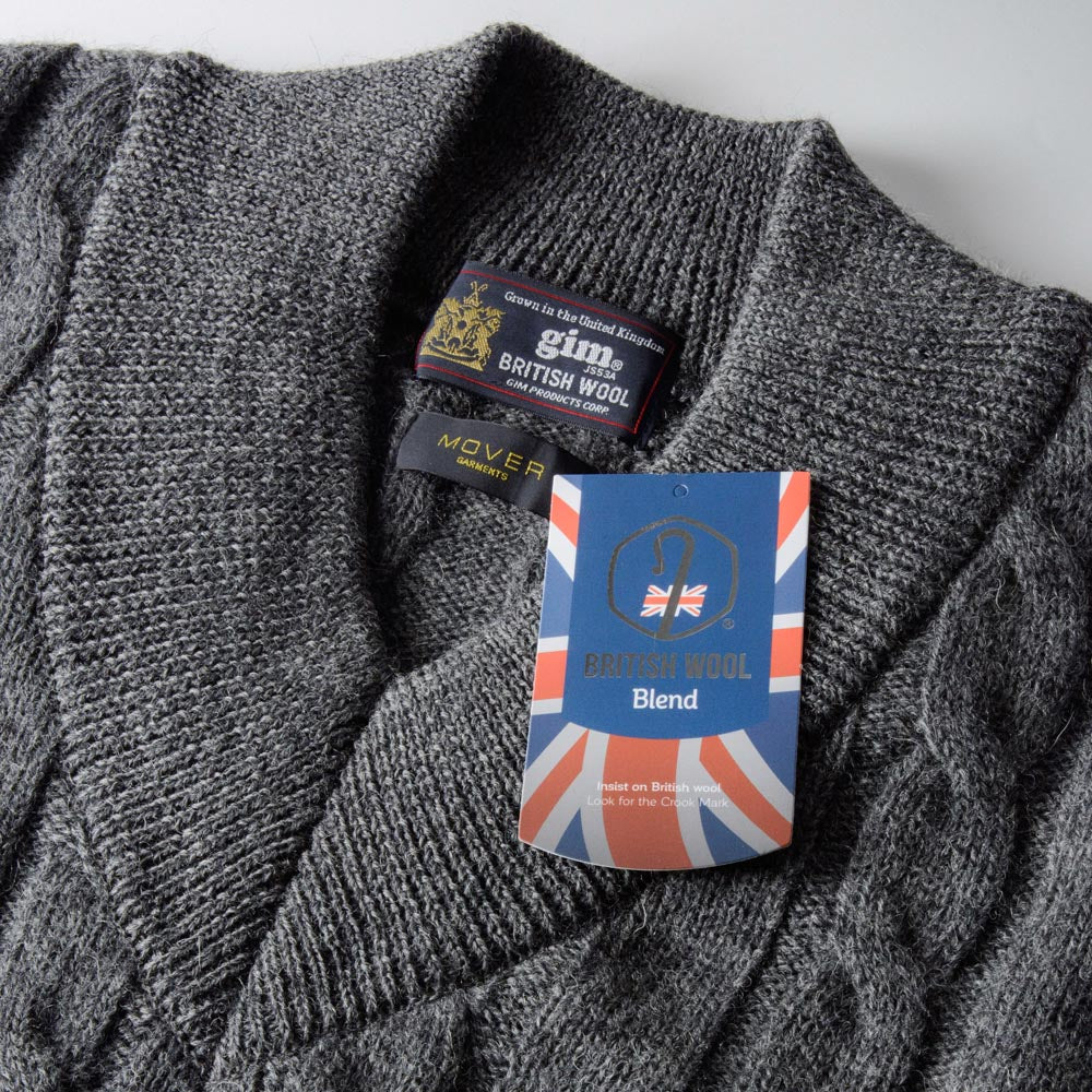 5G　V-Neck　Cable Knit 【CDMG06-70】　Gray　　　British Wool by　gim