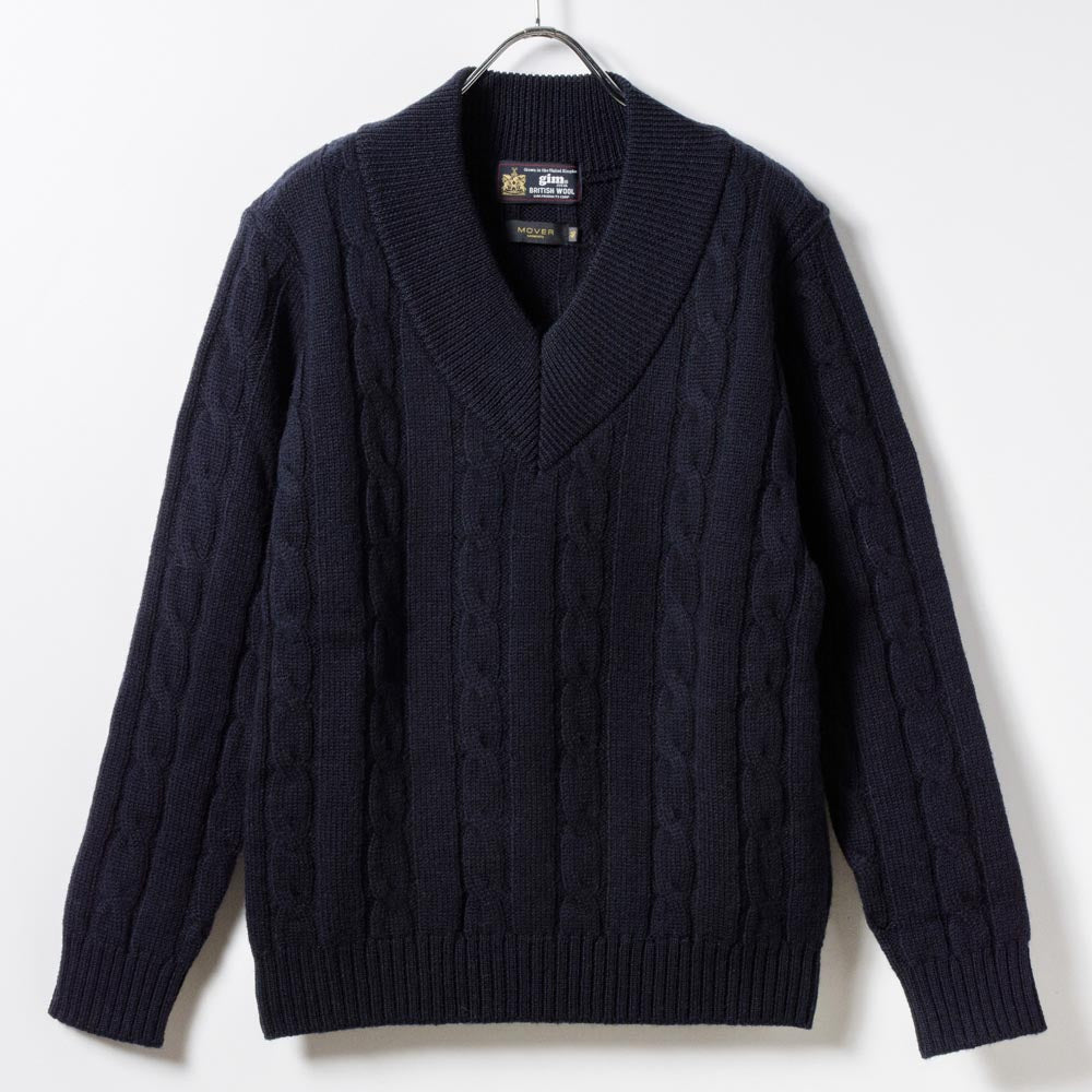 5G　V-Neck　Cable Knit 【CDMG06-10】　Navy　　　British Wool by　gim