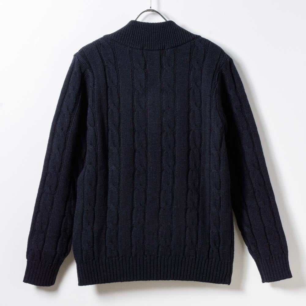 5G　V-Neck　Cable Knit 【CDMG06-10】　Navy　　　British Wool by　gim