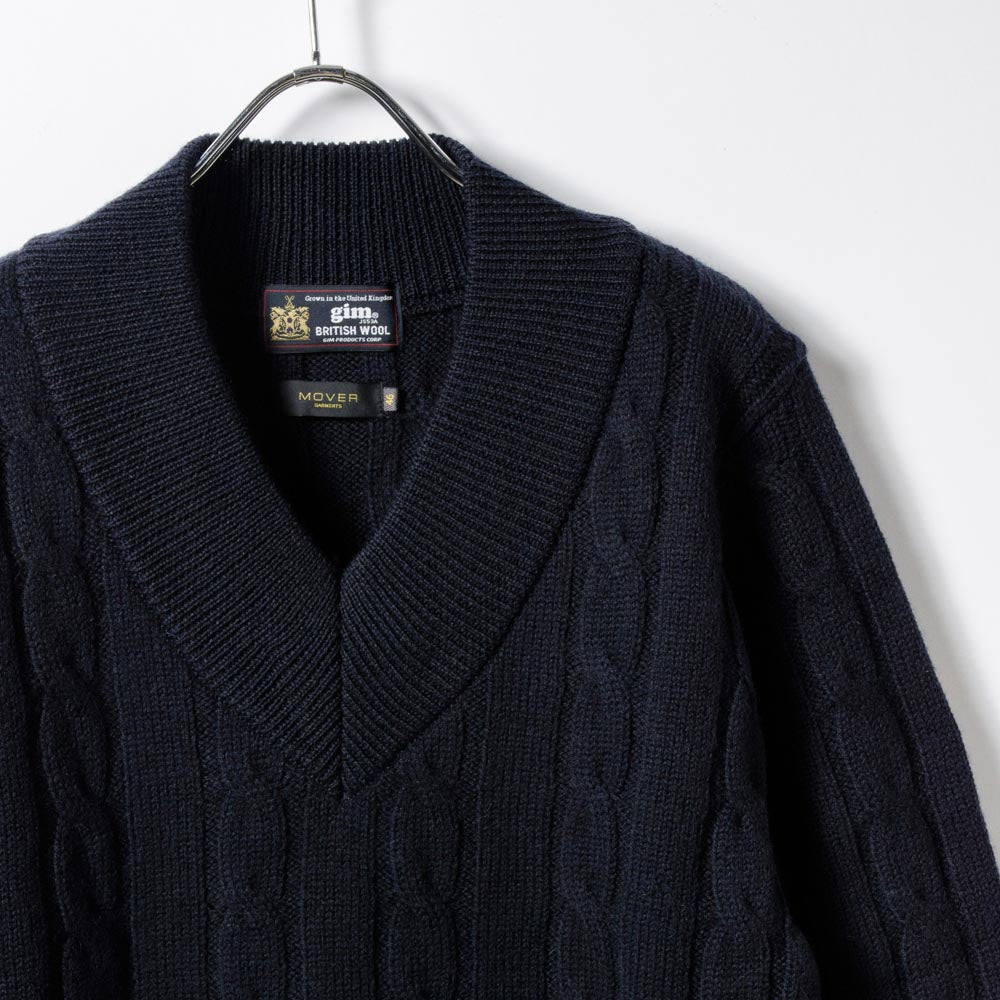 5G　V-Neck　Cable Knit 【CDMG06-10】　Navy　　　British Wool by　gim