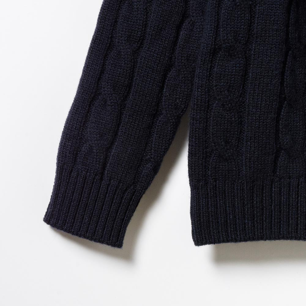 5G　V-Neck　Cable Knit 【CDMG06-10】　Navy　　　British Wool by　gim