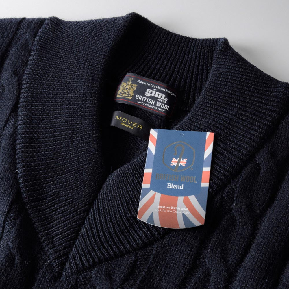 5G　V-Neck　Cable Knit 【CDMG06-10】　Navy　　　British Wool by　gim