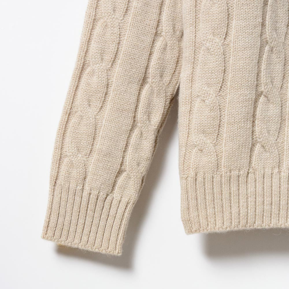 5G　V-Neck　Cable Knit 【CDMG06-40】　Beige　　　British Wool by　gim